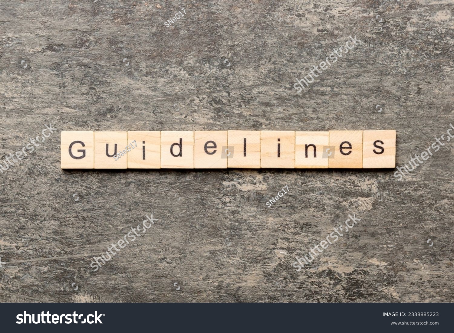 Guidelines word written on wood block. Guidelines text on table, concept. #2338885223