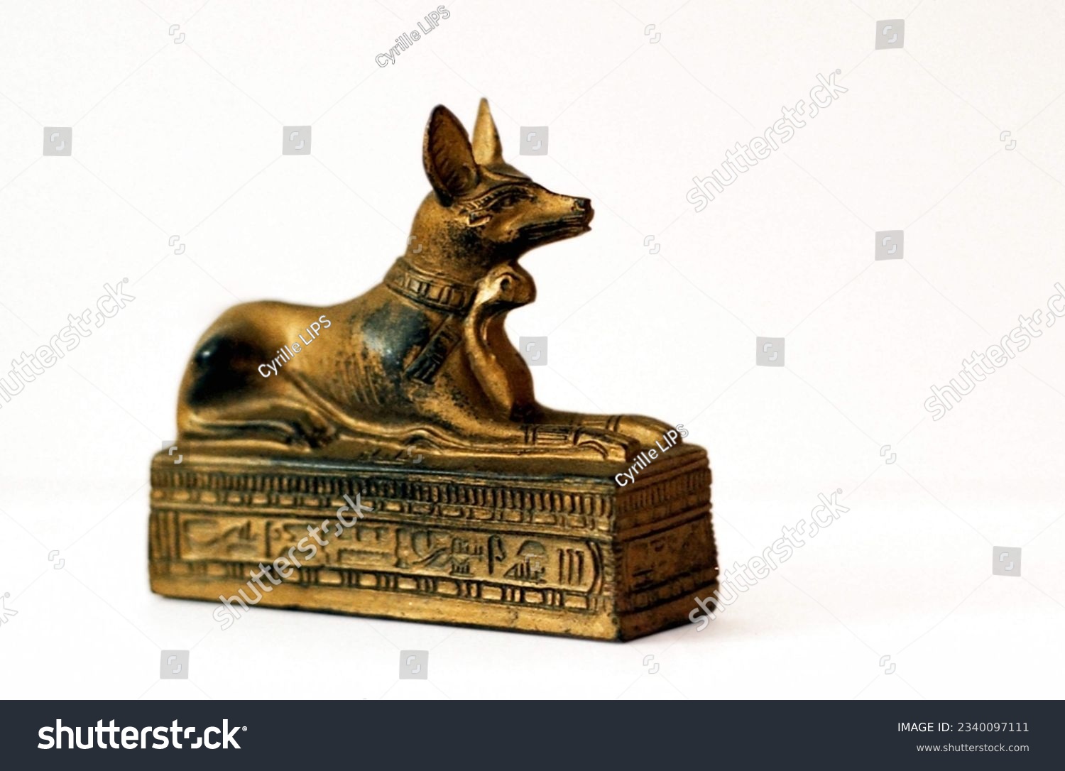 captivating statuette of Anubis, the ancient Egyptian god of the afterlife, depicted as a jackal on a white background #2340097111
