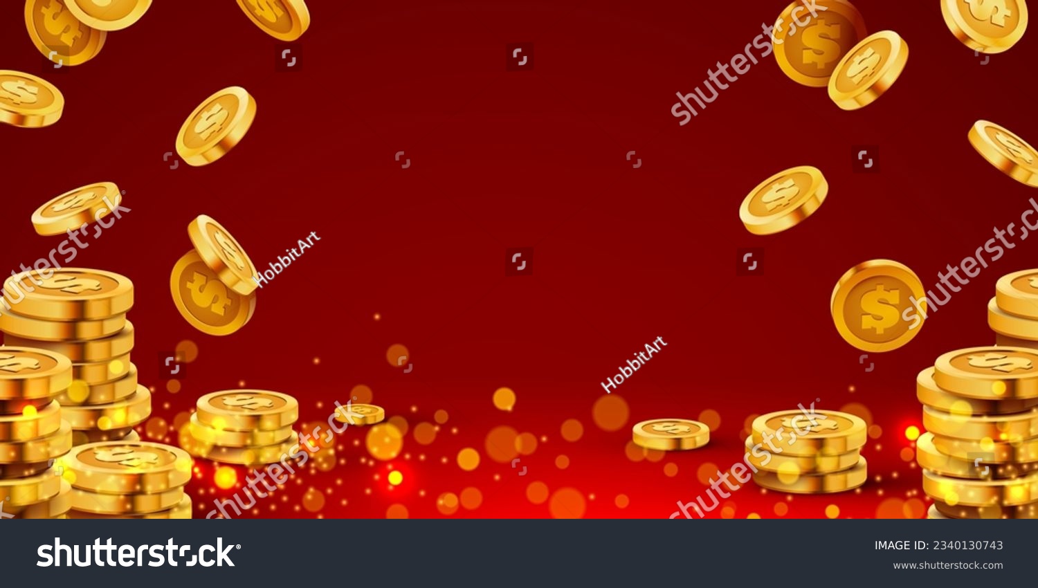 Falling coins, falling money, flying gold coins, golden rain. Jackpot or success concept. Modern background. Vector illustration #2340130743