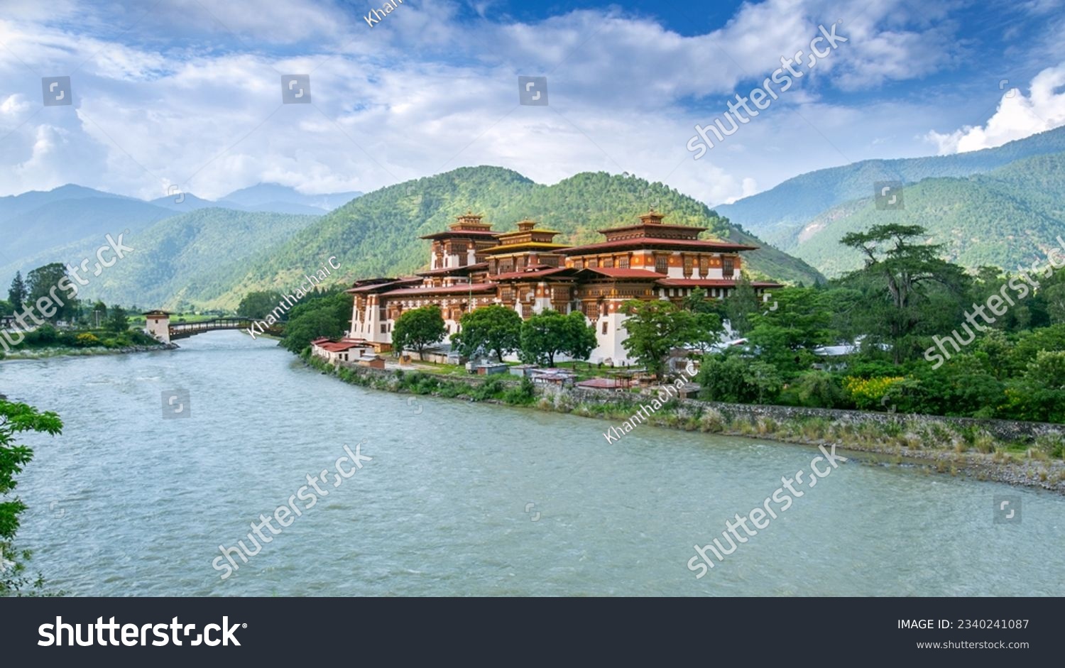 Panorama view of Punakha Dzong Monastery, one of the largest monestary in Asia, Punakha, Bhutan #2340241087