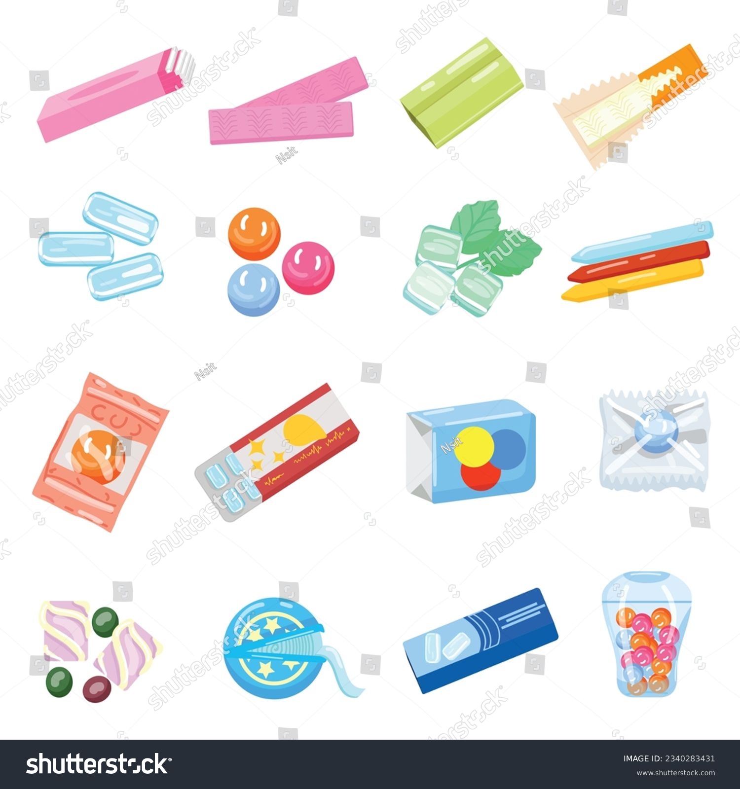 Gum Icons Set Cartoon Vector Chewing Bubble Royalty Free Stock Vector 2340283431 0670