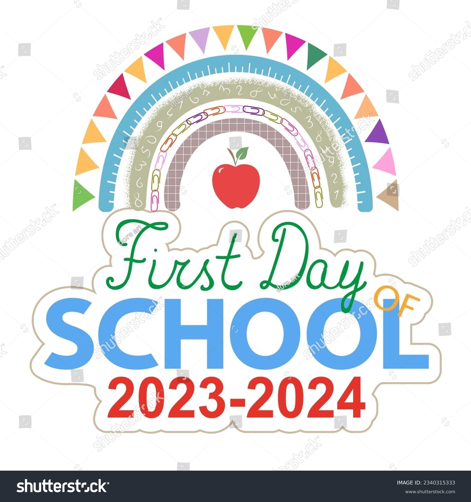 First Day of School 2023-2024 banner, card, - Royalty Free Stock Vector 