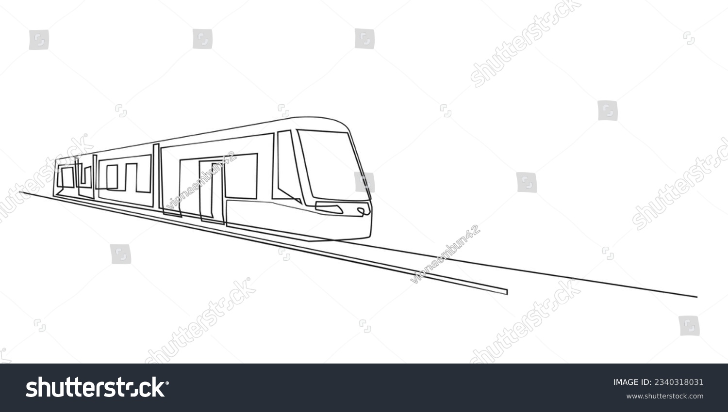 continuous line of tram. single line fast train vector. line drawing of city transport isolated white background #2340318031