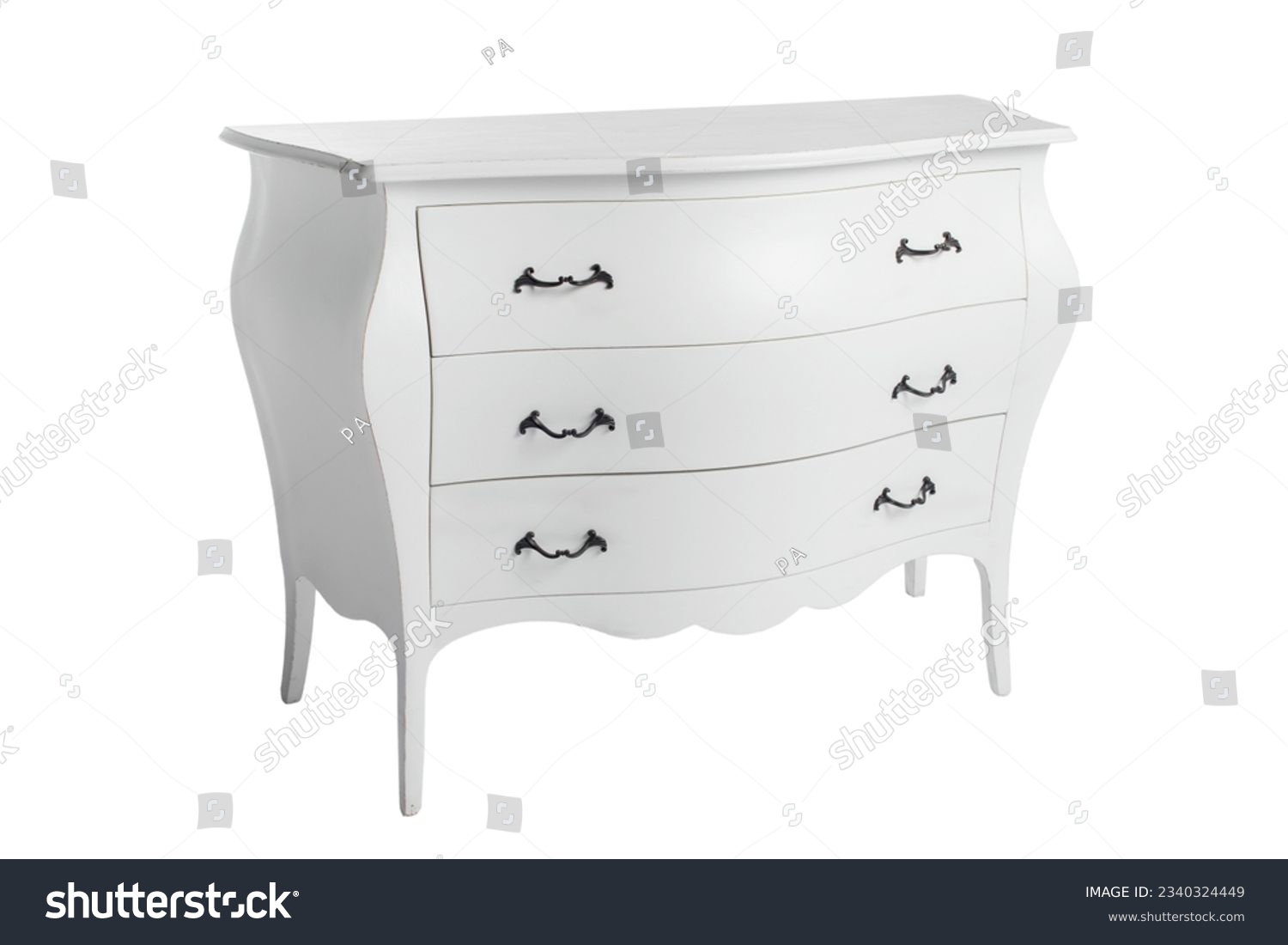 wooden white chest of drawers with drawers for storing things, furniture for the living room and bedroom, isolated on a white background #2340324449