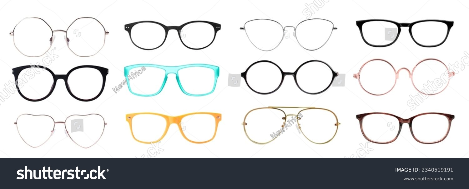Set with different eyeglasses isolated on white #2340519191