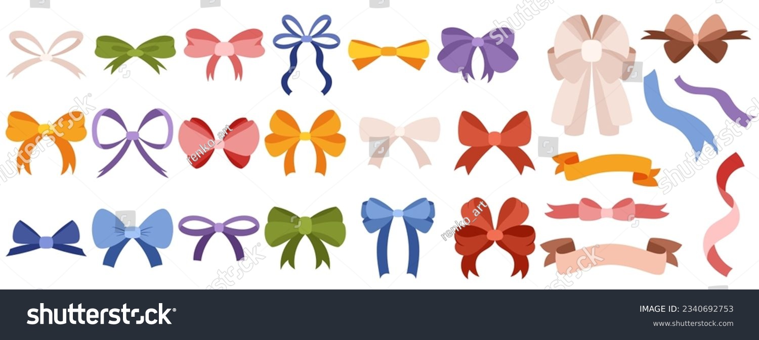Simple hand drawn ribbon bow collection. Bowknot for decoration, big set of bowtie #2340692753