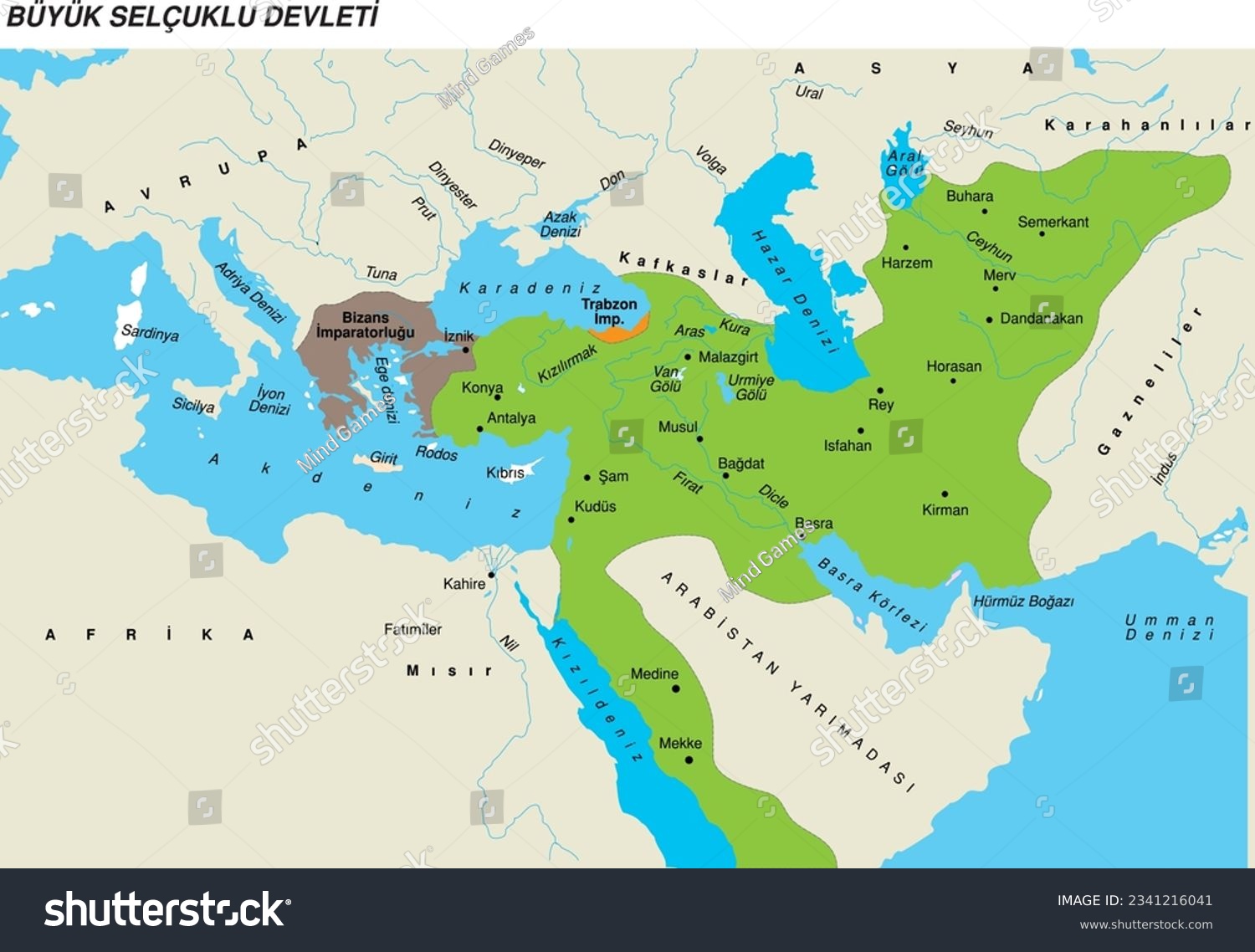 Map of the borders of the Great Seljuk state - Royalty Free Stock ...