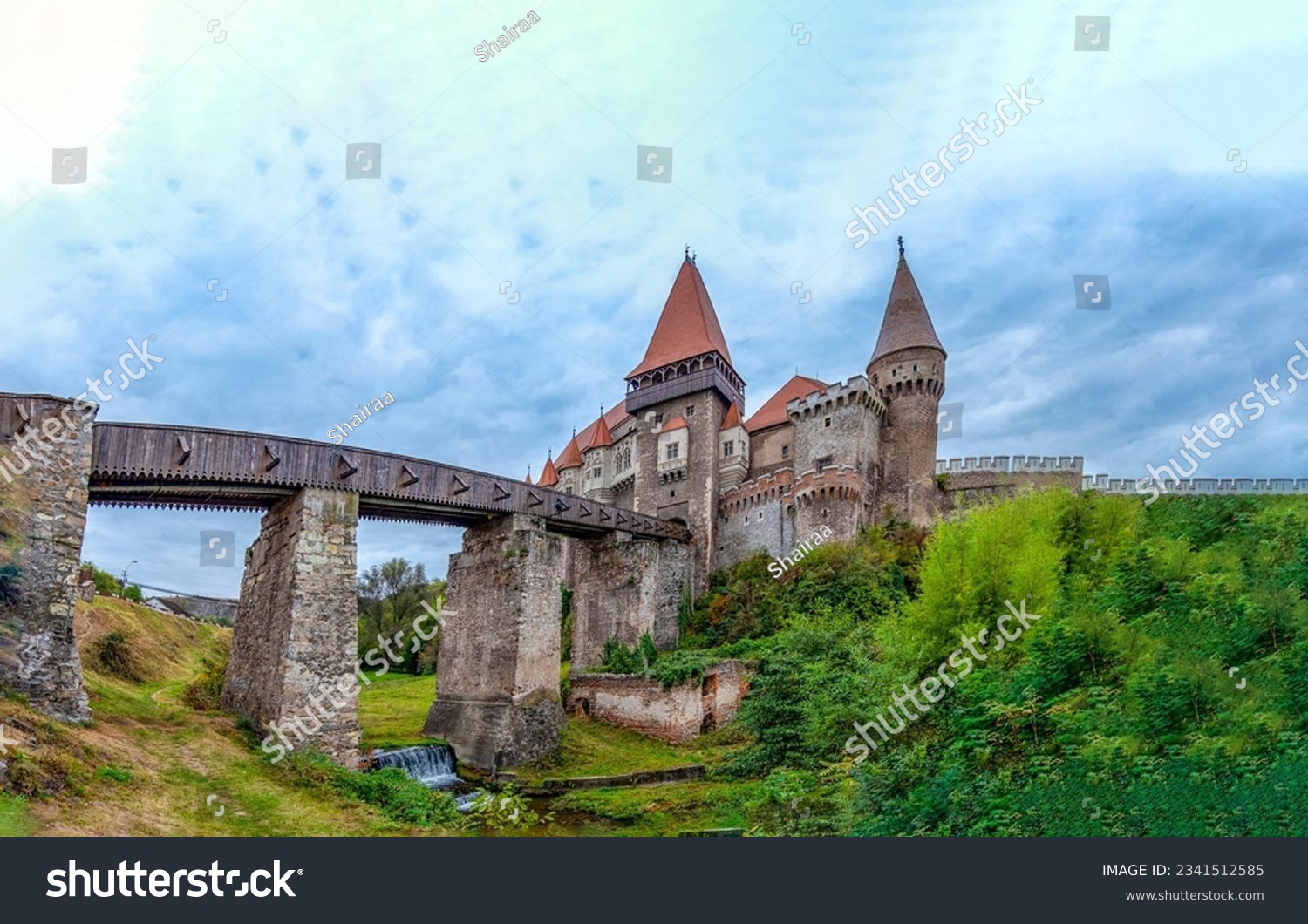 Stone bridge to the old castle. Castle bridge. Medieval castle with stone bridge. Medieval castle bridge #2341512585