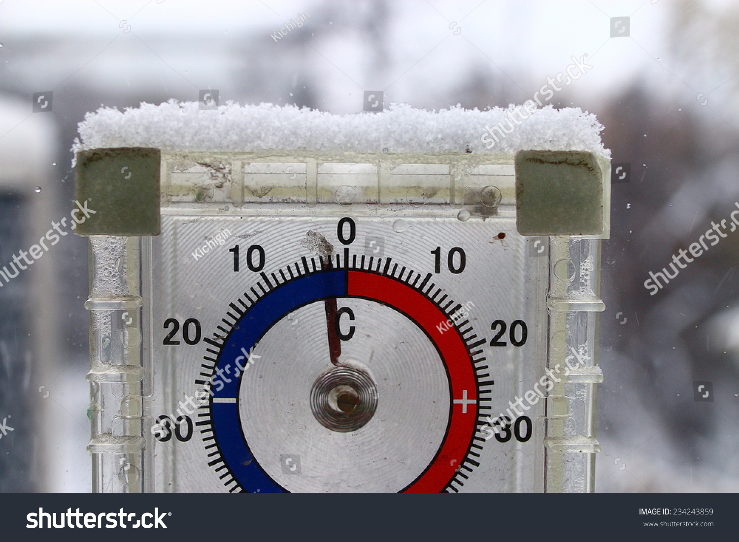 thermometer outdoors snow winter cold snap #234243859