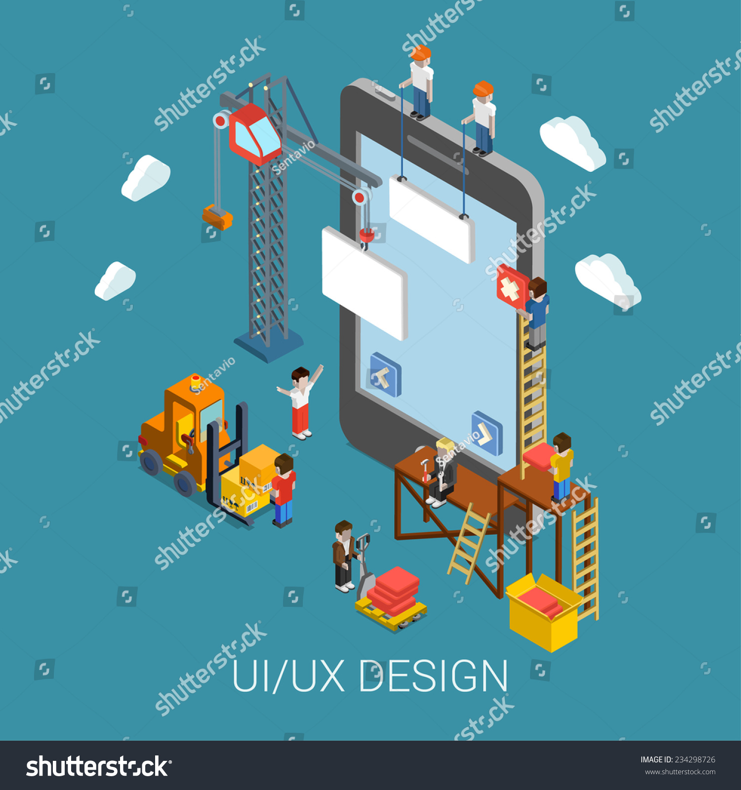 Flat 3d isometric mobile UI/UX design web - Royalty Free Stock Vector ...
