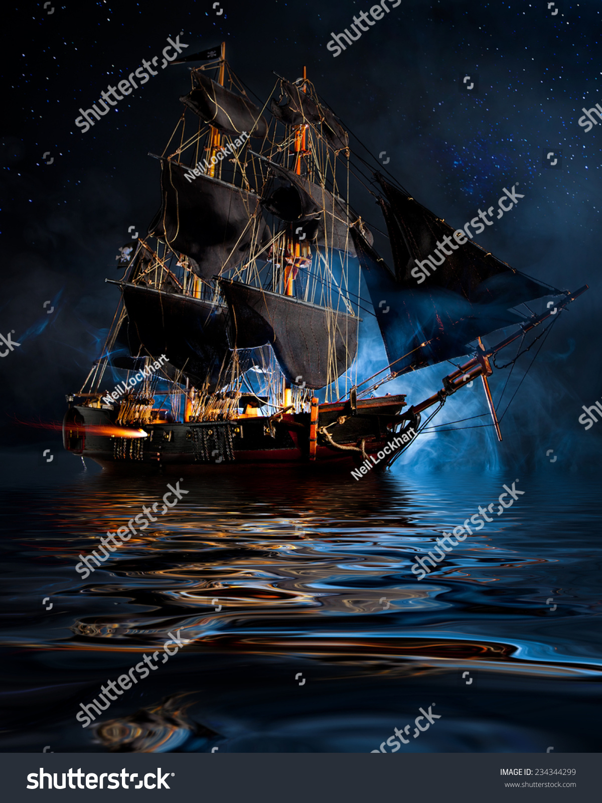 Model Pirate Ship with fog and water #234344299