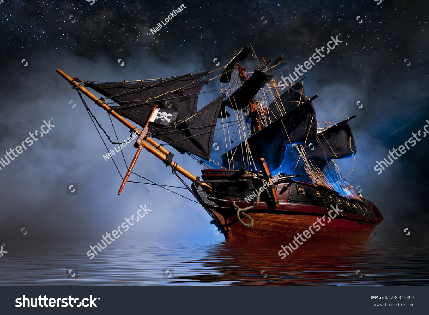 Model Pirate Ship with fog and water #234344302