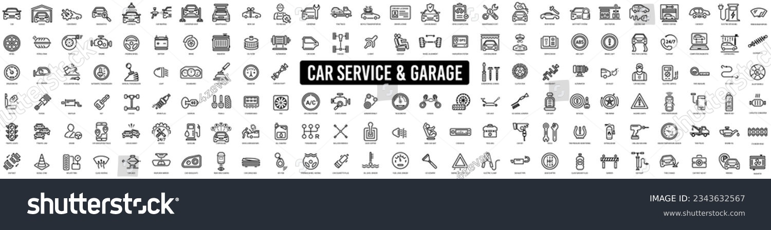 Car service and repair icons element. Garage, engine, oil, maintenance, accelerate icon #2343632567