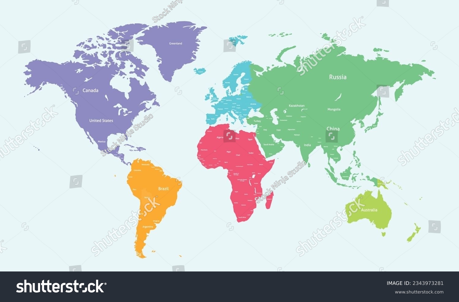 World Map Divided Into Six Continents With - Royalty Free Stock Vector ...