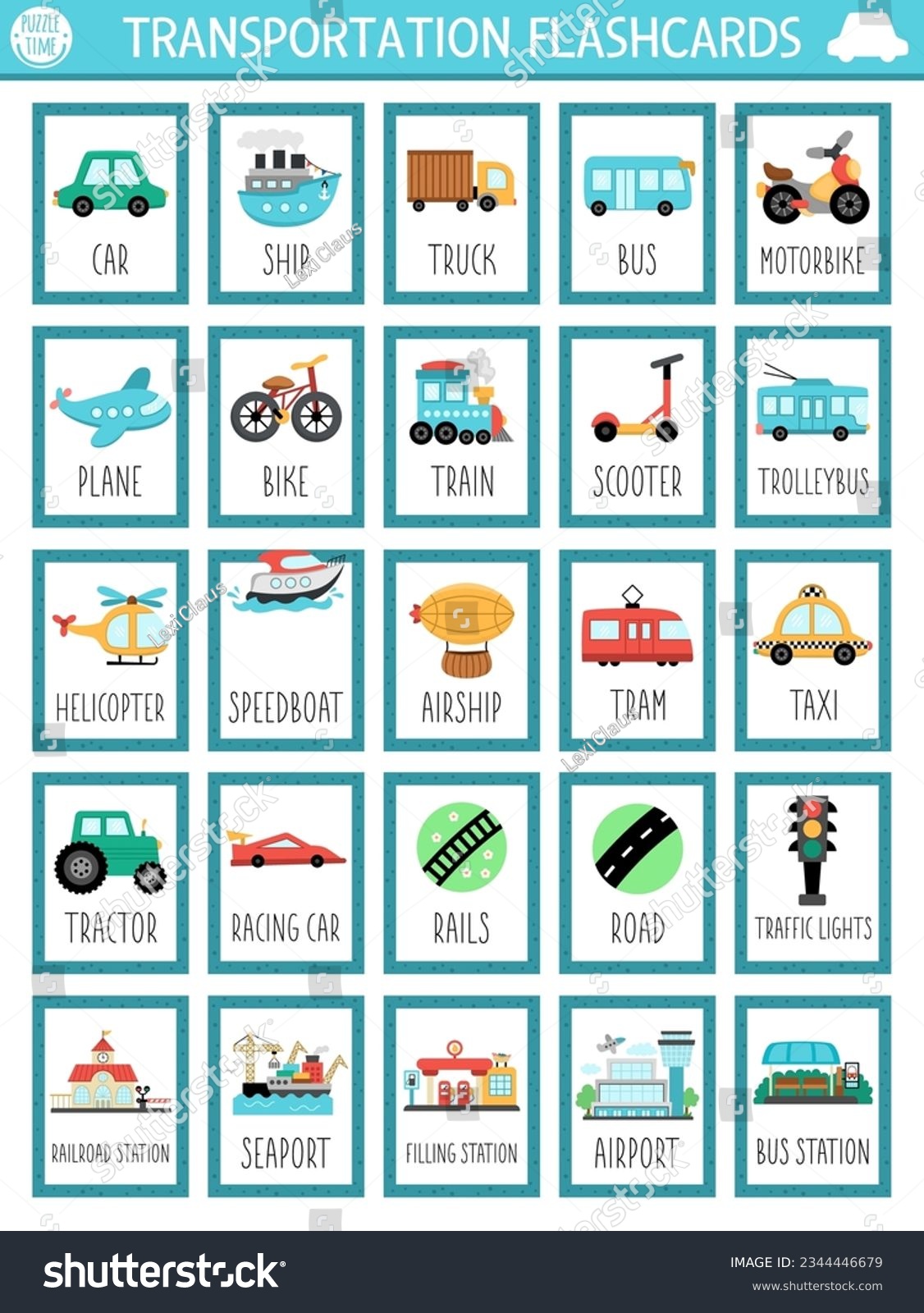 Vector big transportation flash cards set with - Royalty Free Stock ...