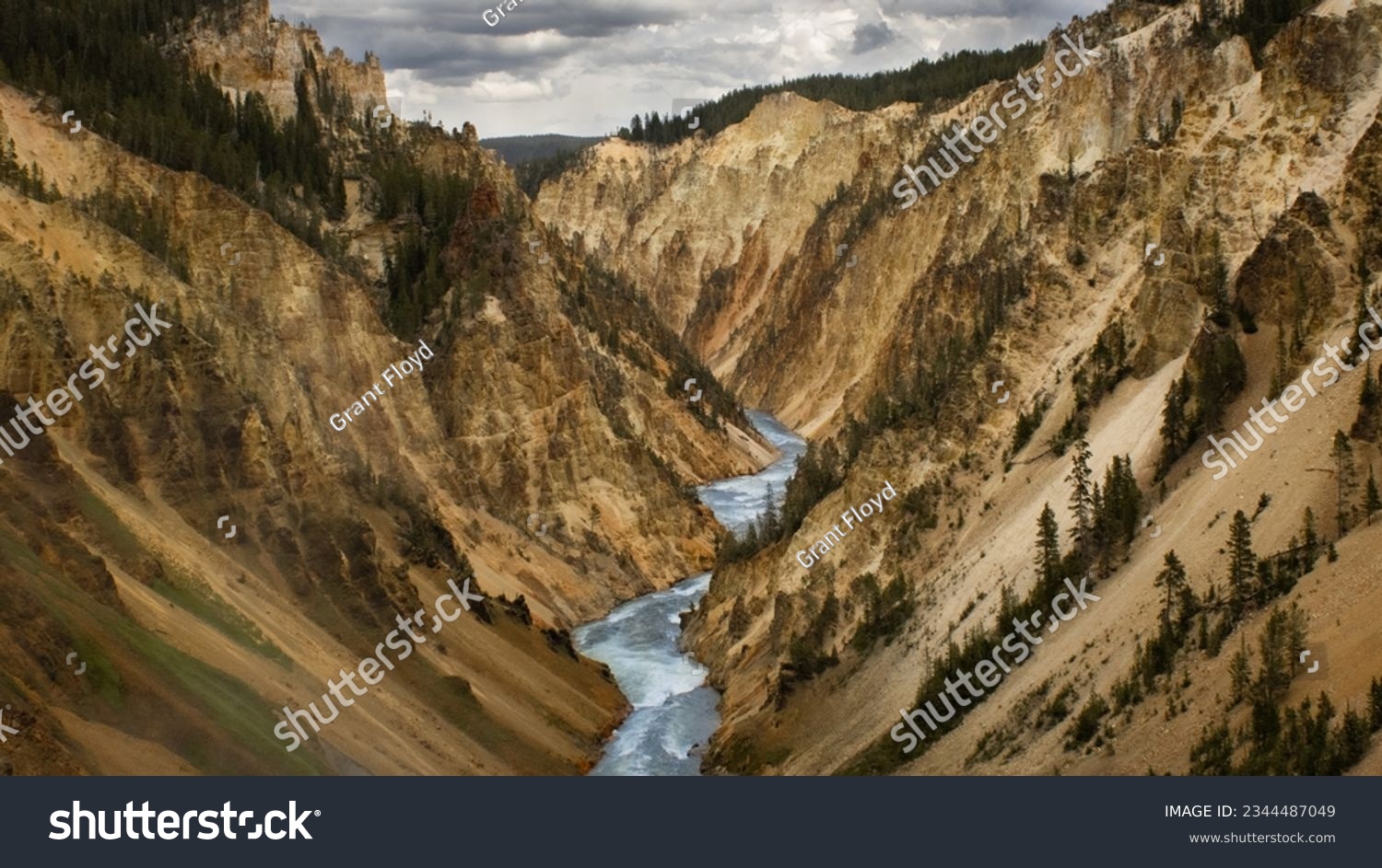 Yellowstone Canyon River Yellow Water Clouds #2344487049