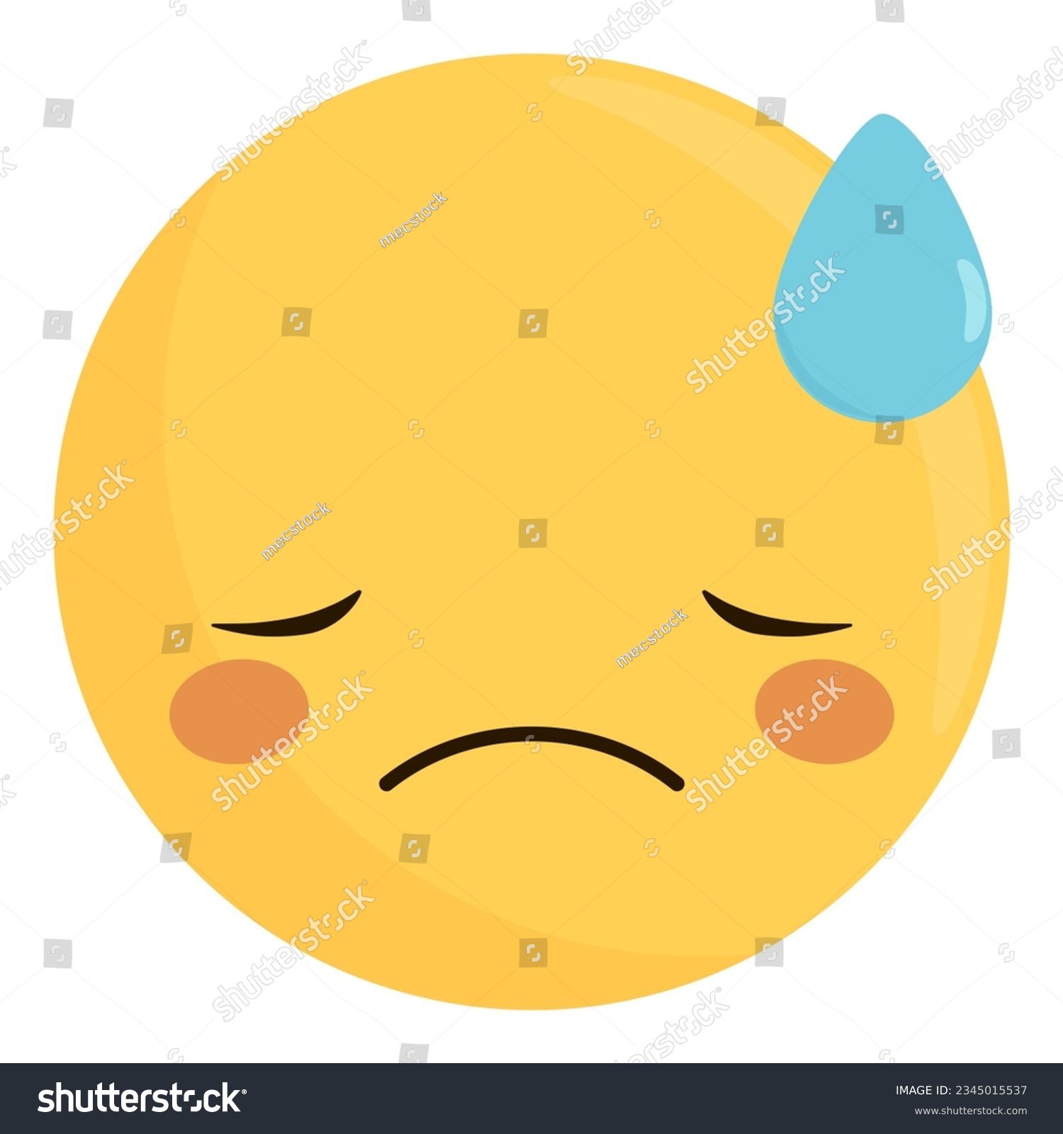 Sad emoji with water drop on forehead, tear blue - Royalty Free Stock ...