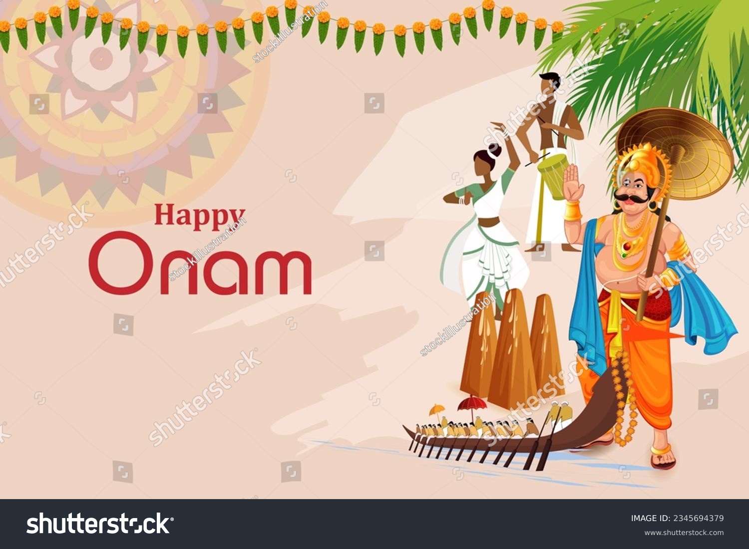 Happy Onam festival greetings with King Mahabali - Royalty Free Stock ...