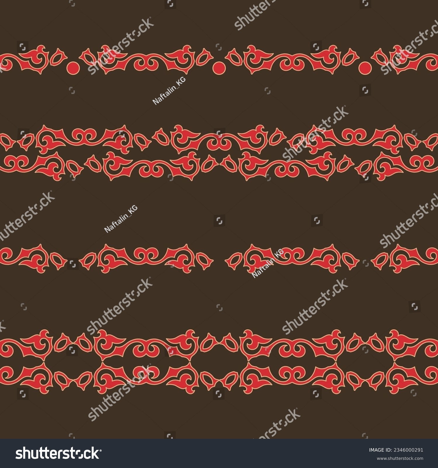 Set of seamless border of Asian Folk Pattern. Ornament in Asian Nomads Style: Kyrgyz, Kazakhs, Bashkirs, Tatars, Yakut, Mongols. Ethnic Vector Illustration for Paper Products. #2346000291