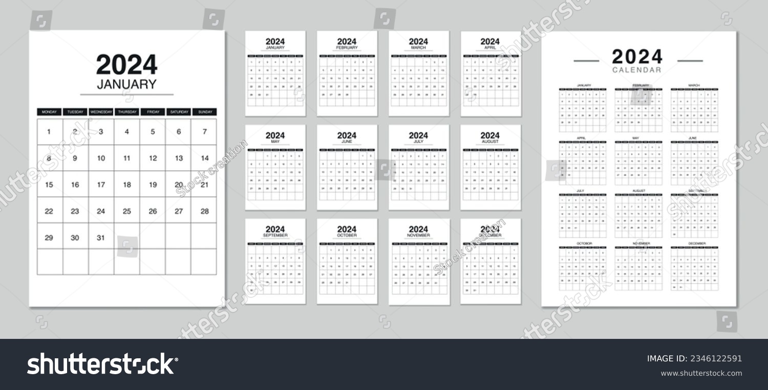 Editable 2024 calendar design template for happy Royalty Free Stock