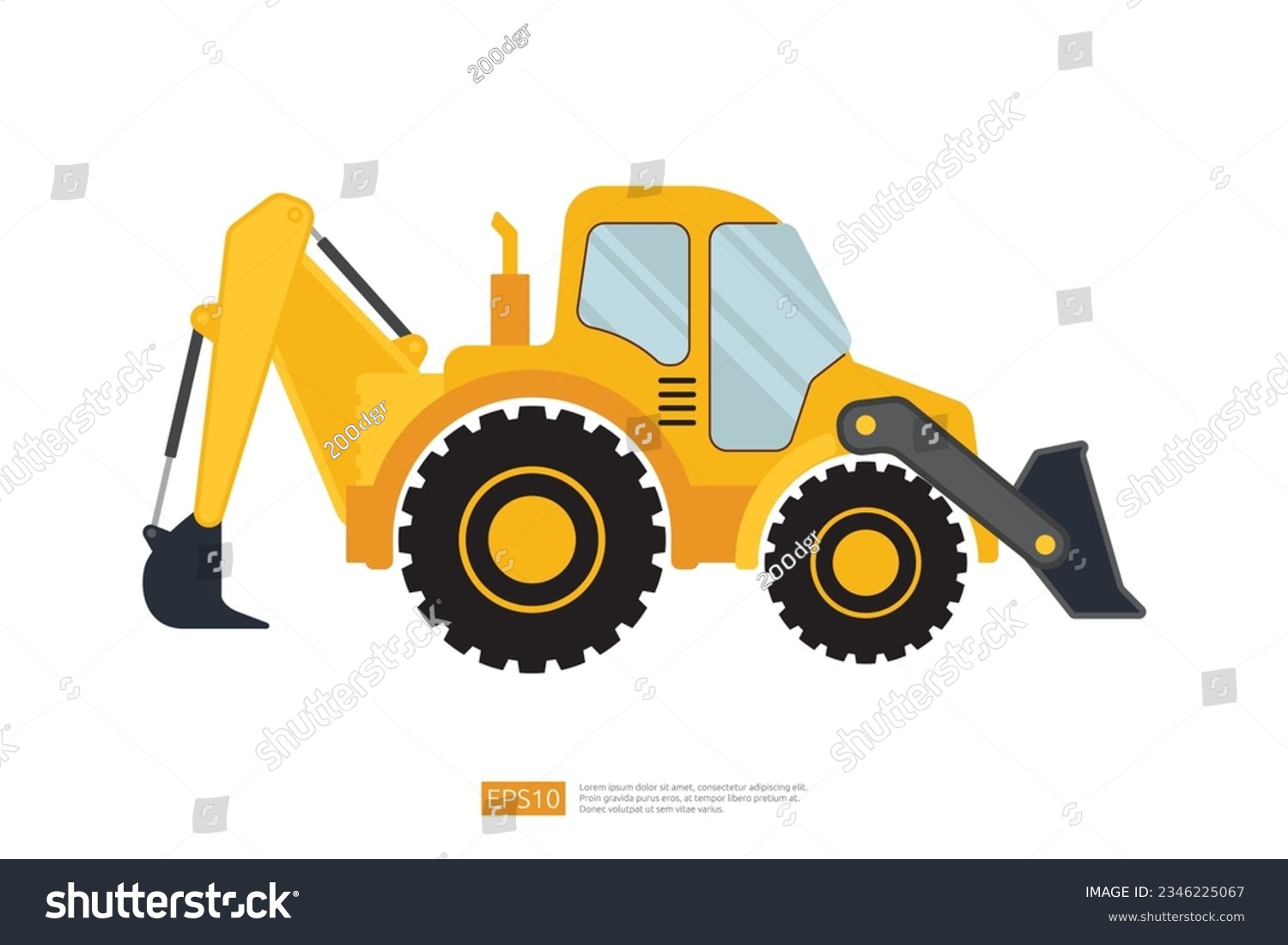 End Loader Vehicle Flat Cartoon. Bulldozer - Royalty Free Stock Vector ...