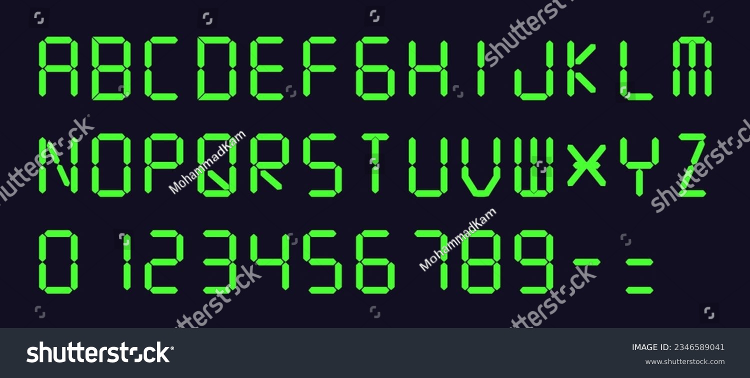 Vector Set: Green Digital Display Font with - Royalty Free Stock Vector ...