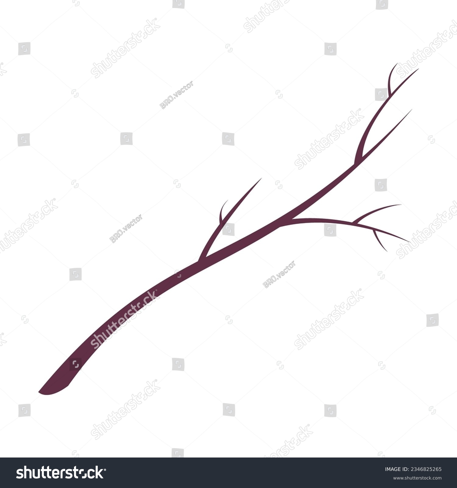 Autumn dry branch flat vector illustration. Cartoon drawing of floral autumnal element, branch. Autumn decoration, nature concept #2346825265