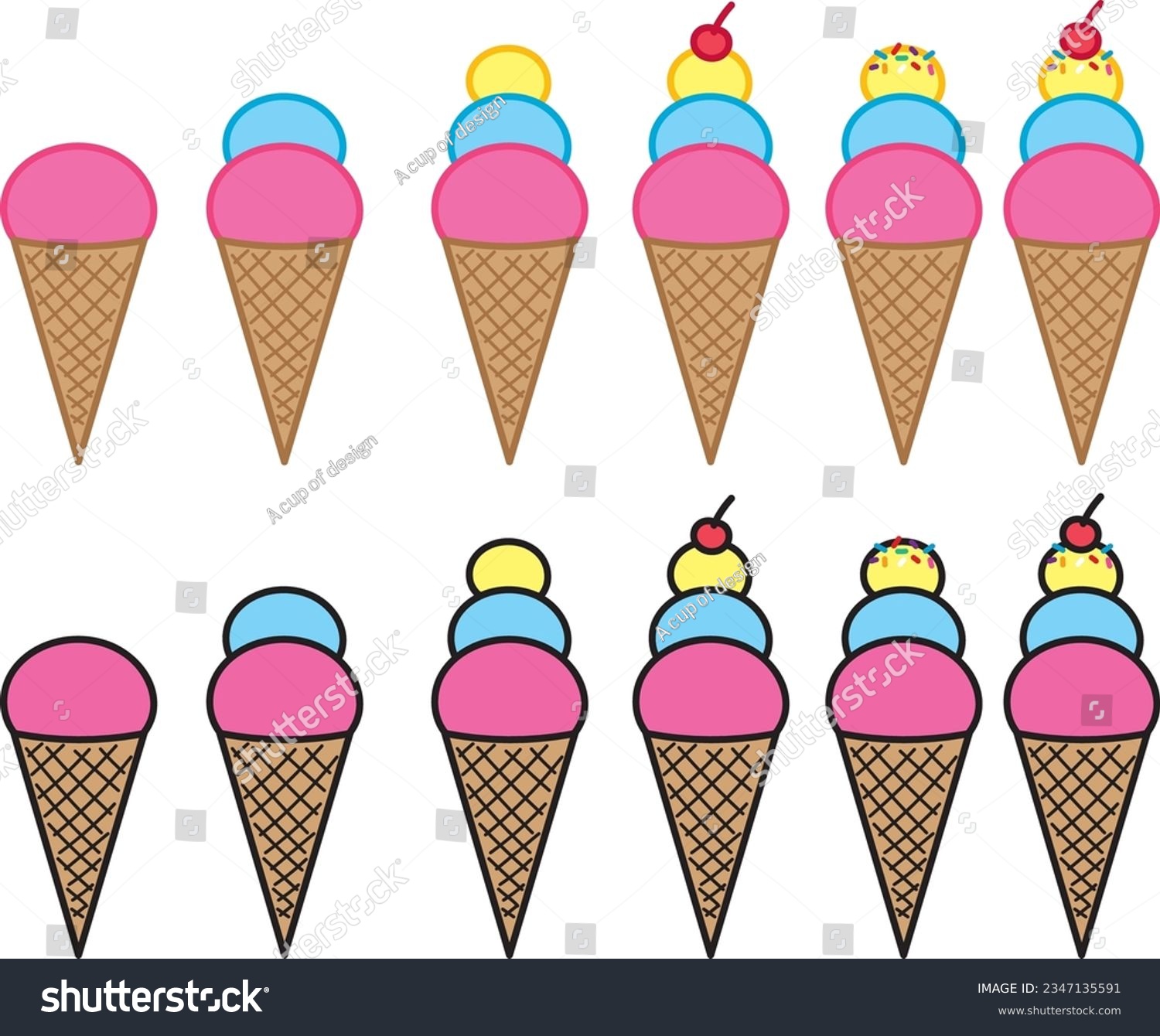 Ice Cream Cone 3 Scoop With Sprinkles Cherry Royalty Free Stock