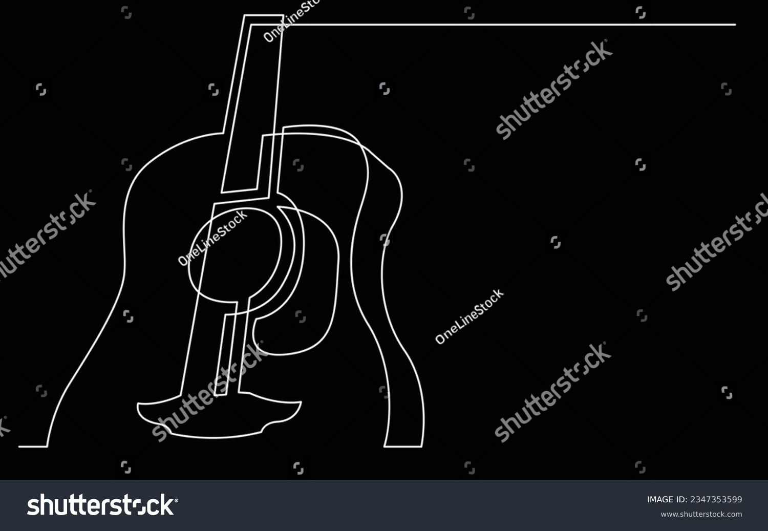 continuous line drawing of big acoustic guitar - Royalty Free Stock ...