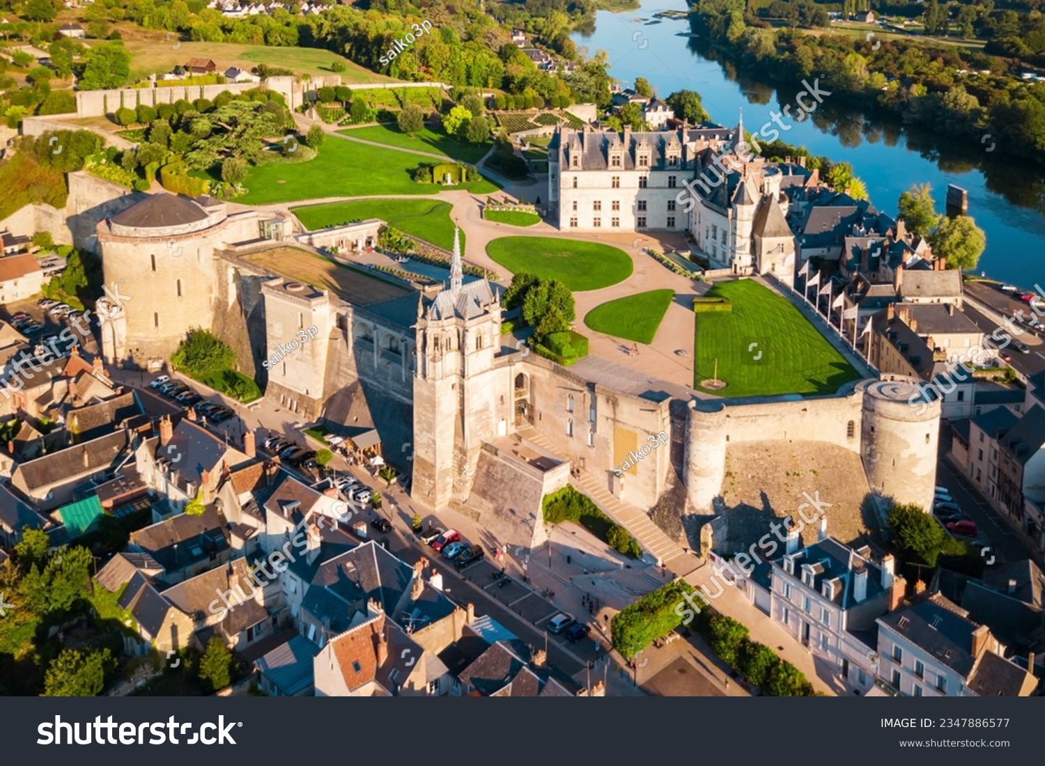 Chateau d'Amboise aerial panoramic view. It is a chateau in Amboise city, Loire valley in France. #2347886577