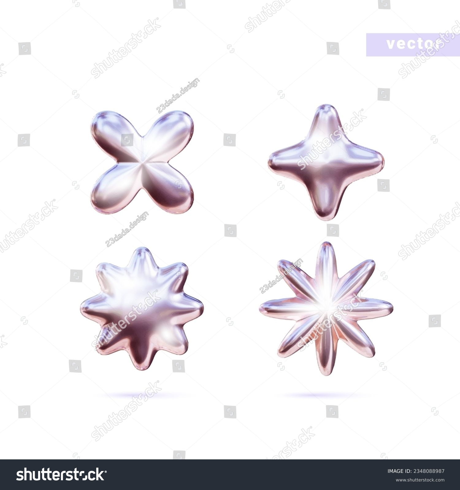 3d pink chrome metal shapes.Set of chrome elements for design in Y2K style #2348088987