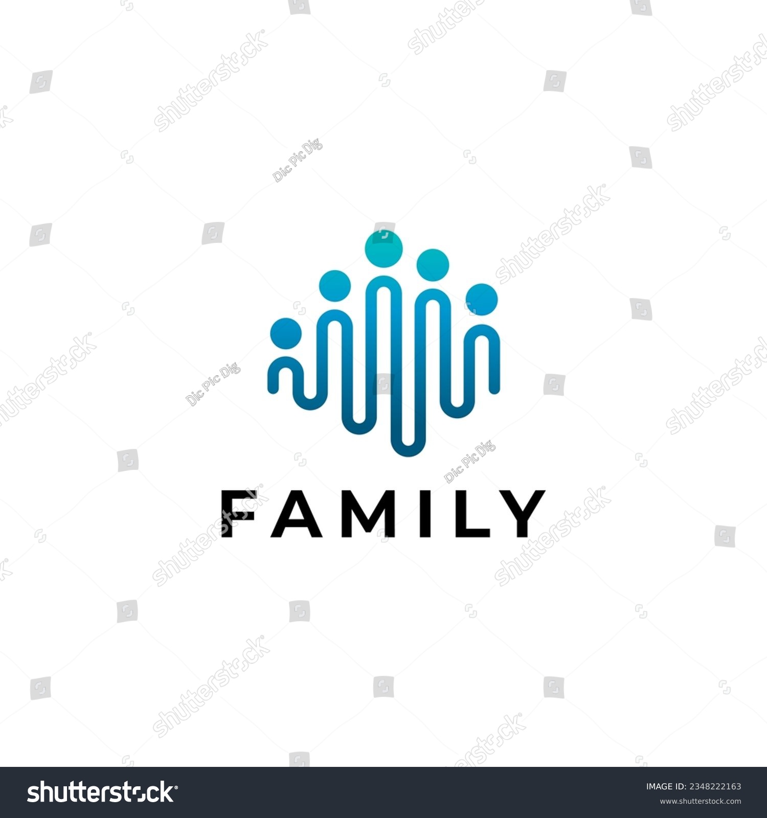Abstract People Logo. Blue Rounded Line Linked Human Icon Pulse Wave Style isolated on White Background. Usable for Teamwork and Family Logos. Flat Vector Logo Design Template Element #2348222163