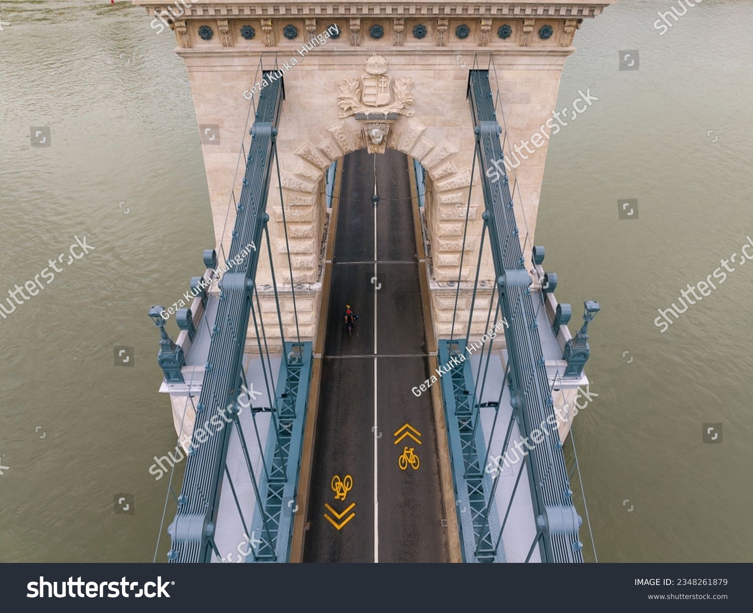 Renovated Szechenyi Chain bridge in Budapest Hungary. 
Replaces all old and damaged bricks, all iron component, and the full light system.  The Chain bridge one of the famous sights in Budapest #2348261879