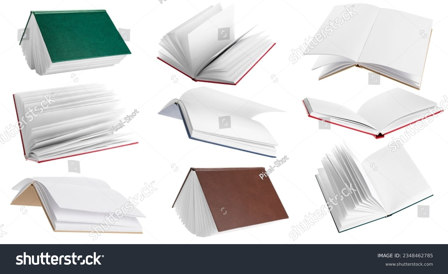 Set of many flying books isolated on white #2348462785