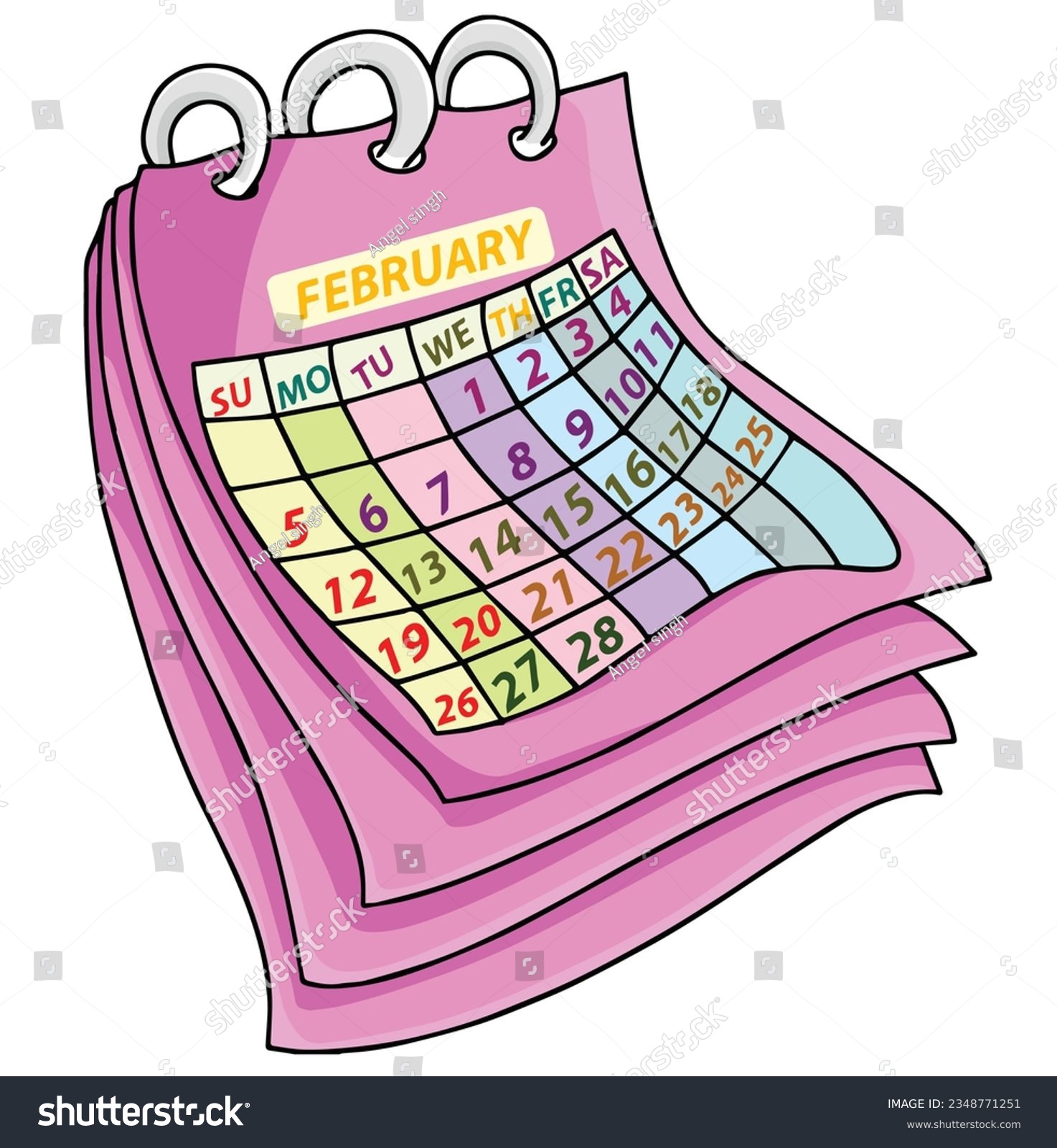 cute cartoon February calendar clipart page for - Royalty Free Stock ...