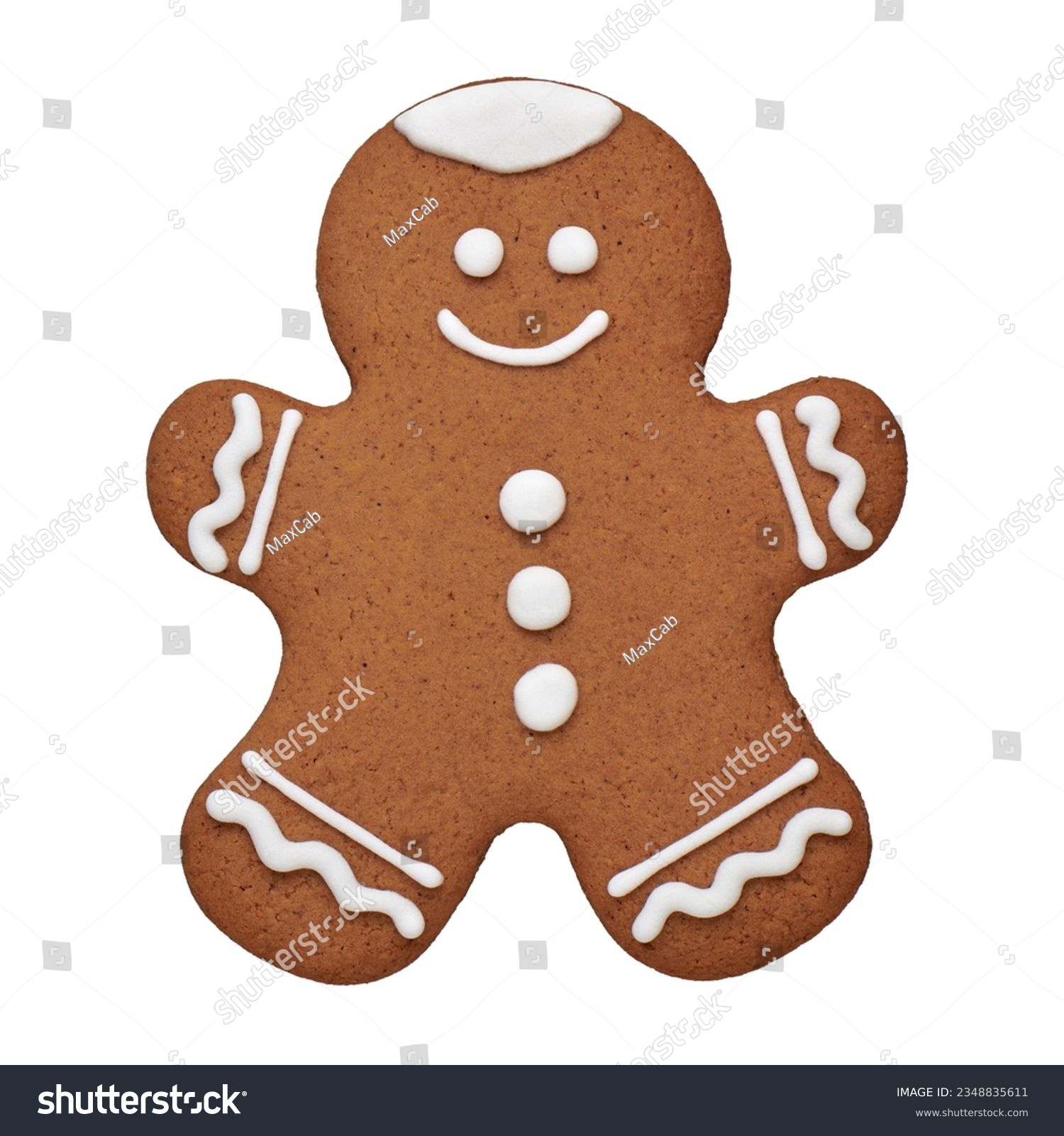 Hand painted gingerbread man cookie, cut out, isolated #2348835611