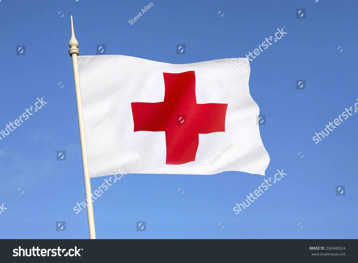 Flag of the Red Cross - the International Movement of the Red Cross and the Red Crescent, are international humanitarian organizations bringing relief to victims of war or natural disaster.  #234940024