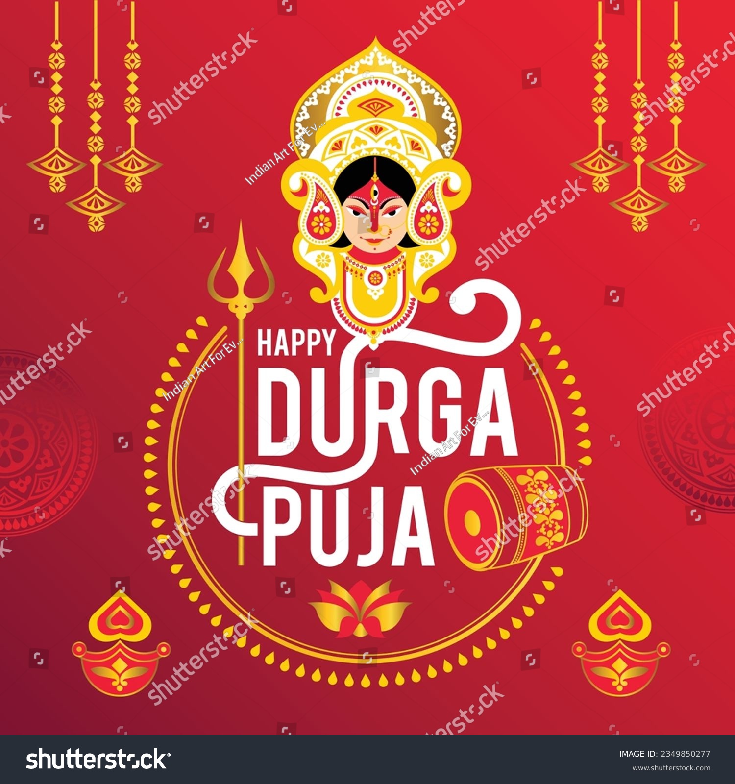 illustration of Goddess Durga Face in Happy Durga Puja Shubh Navratri Indian religious banner background #2349850277