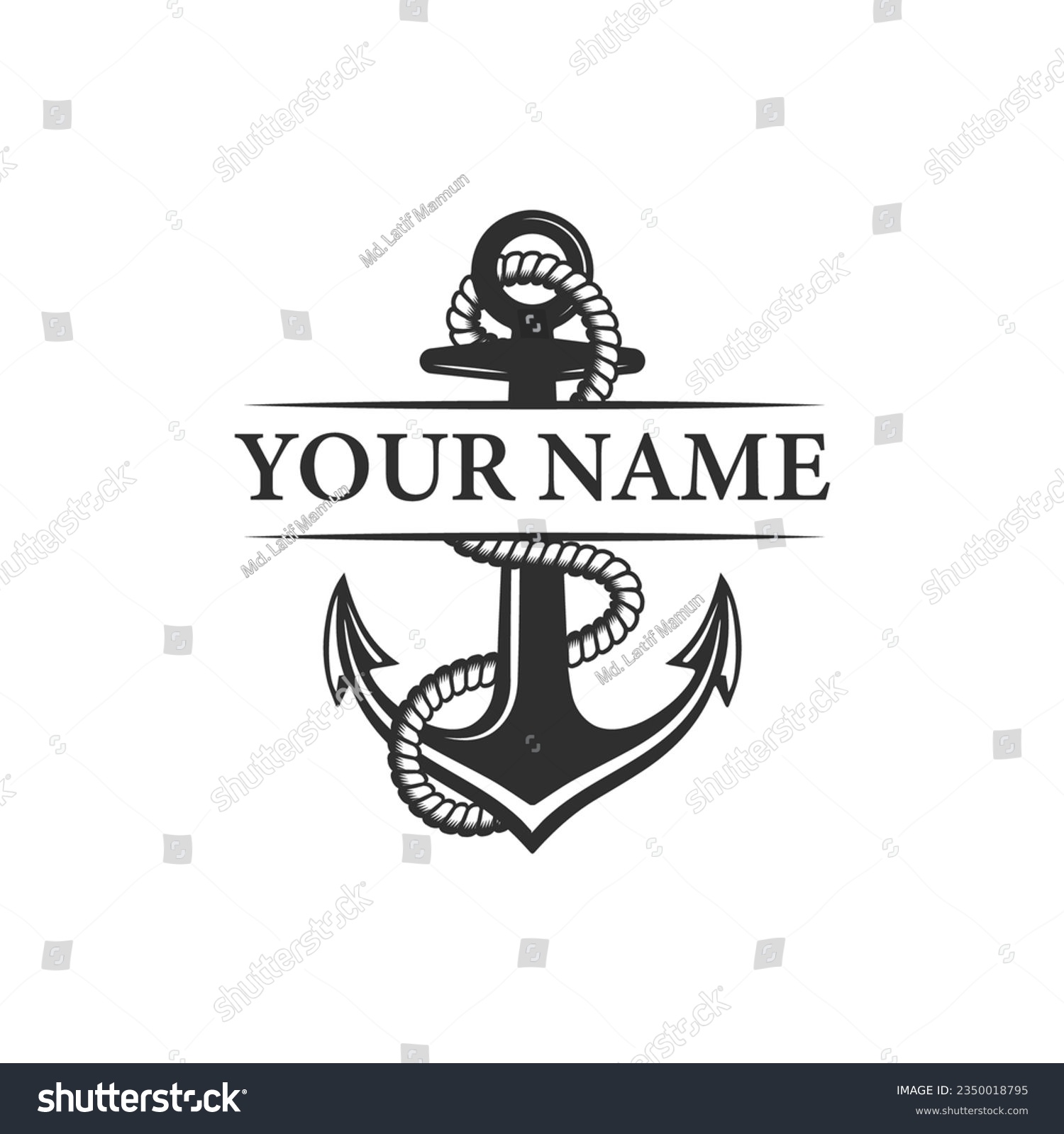 Anchor with rope logo, Anchor with rope vector black and white. #2350018795