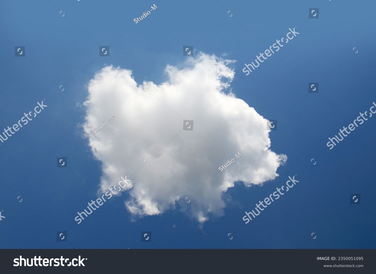Single cloud isolated over blue sky background. White cloud photo, cute fluffy puffy cloud and gradient summer sky #2350051095