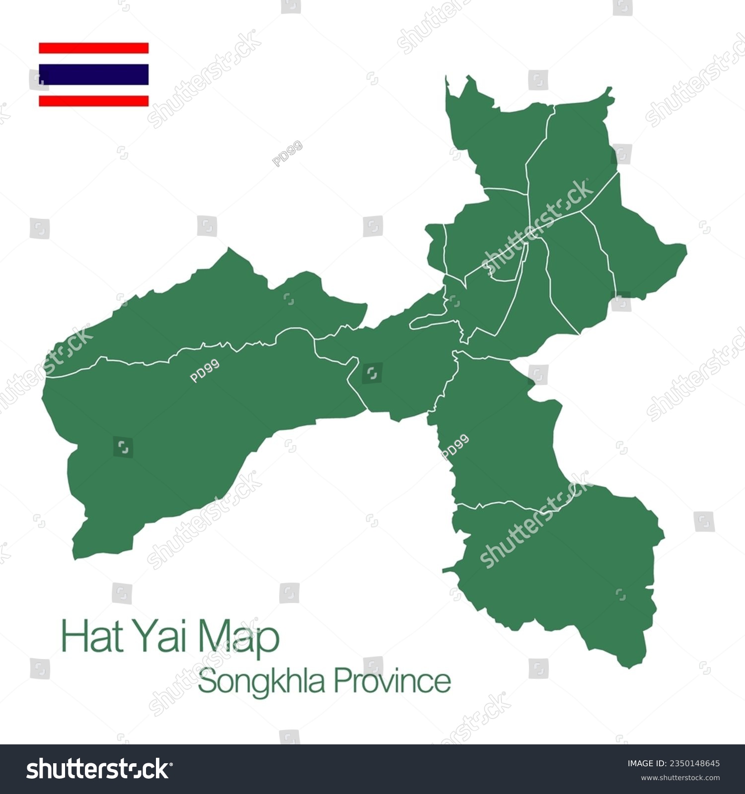 Vector map, green, dividing line of Hat Yai - Royalty Free Stock Vector ...