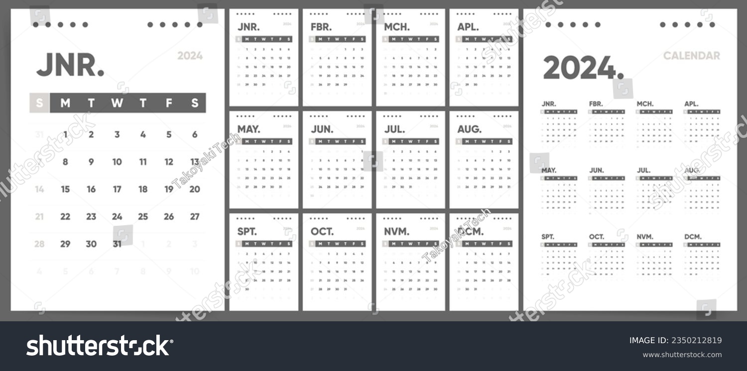2024 Calendar. 12 Pages for Monthly Calendar Templates for 2024 Year. Clean and Simple Graphic Design ready to print. Wall  Planner Calendar Organizer 2024. #2350212819