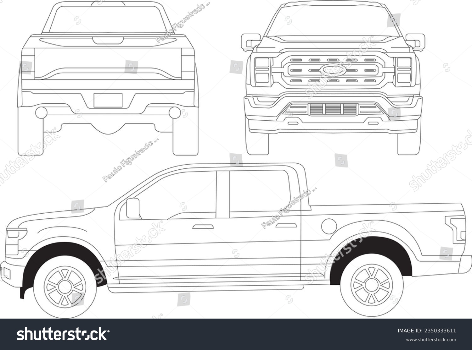 Vector Ford F 150 Truck Art From Views Side Back Royalty Free Stock Vector 2350333611 5283