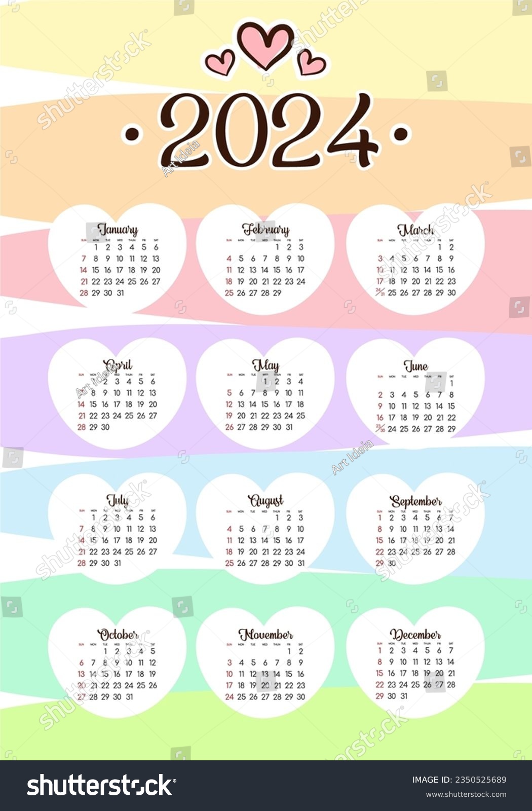 Calendar 2024 - All months - National Holidays. - Royalty Free Stock ...