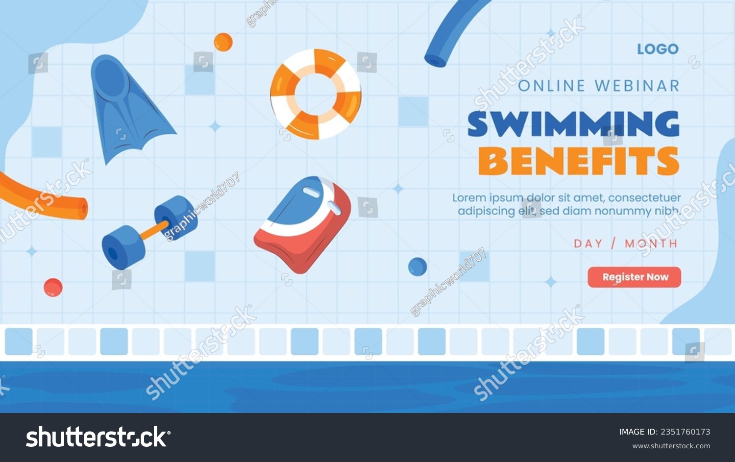 Children Swimming Lessons. swimming classes background. swimming training concept. Vector Illustration. Poster, Banner, Flyer, Template. social media post. Swimming lesson promotion poster. Coaching. #2351760173