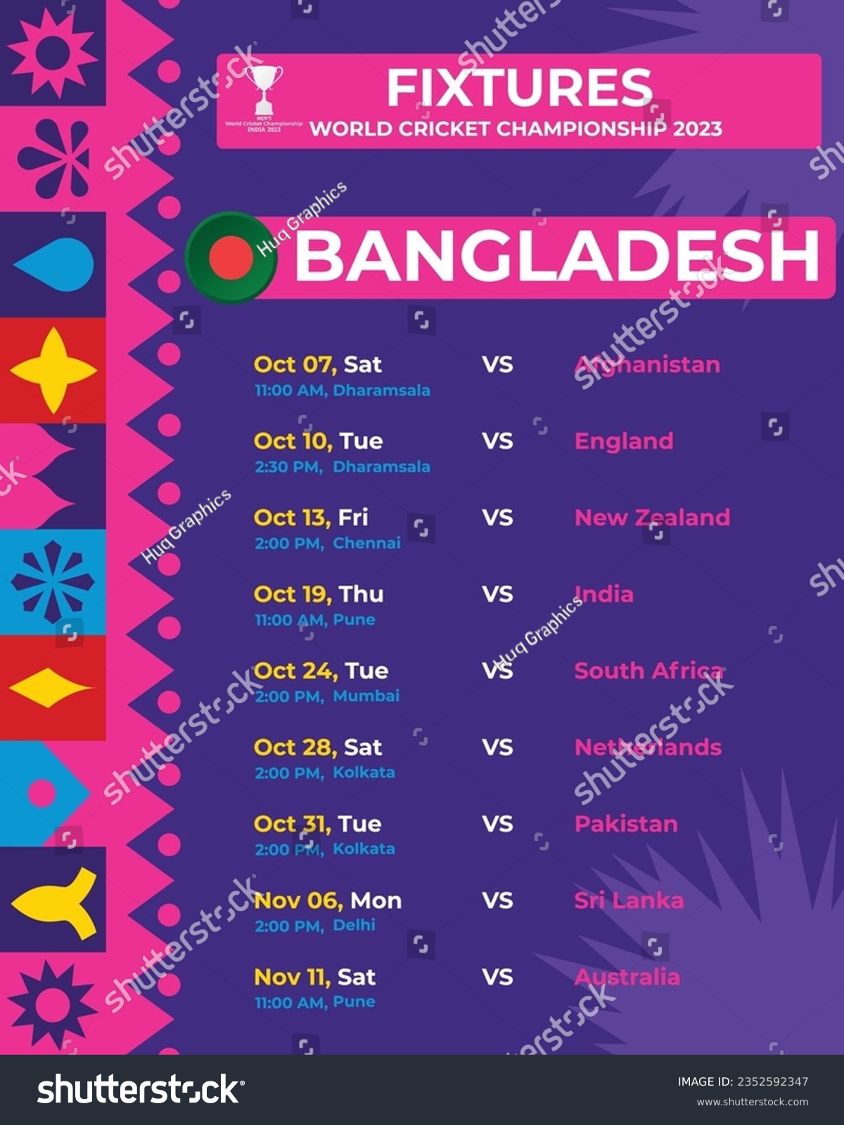 All Fixtures of Bangladesh in World Cricket - Royalty Free Stock Vector ...