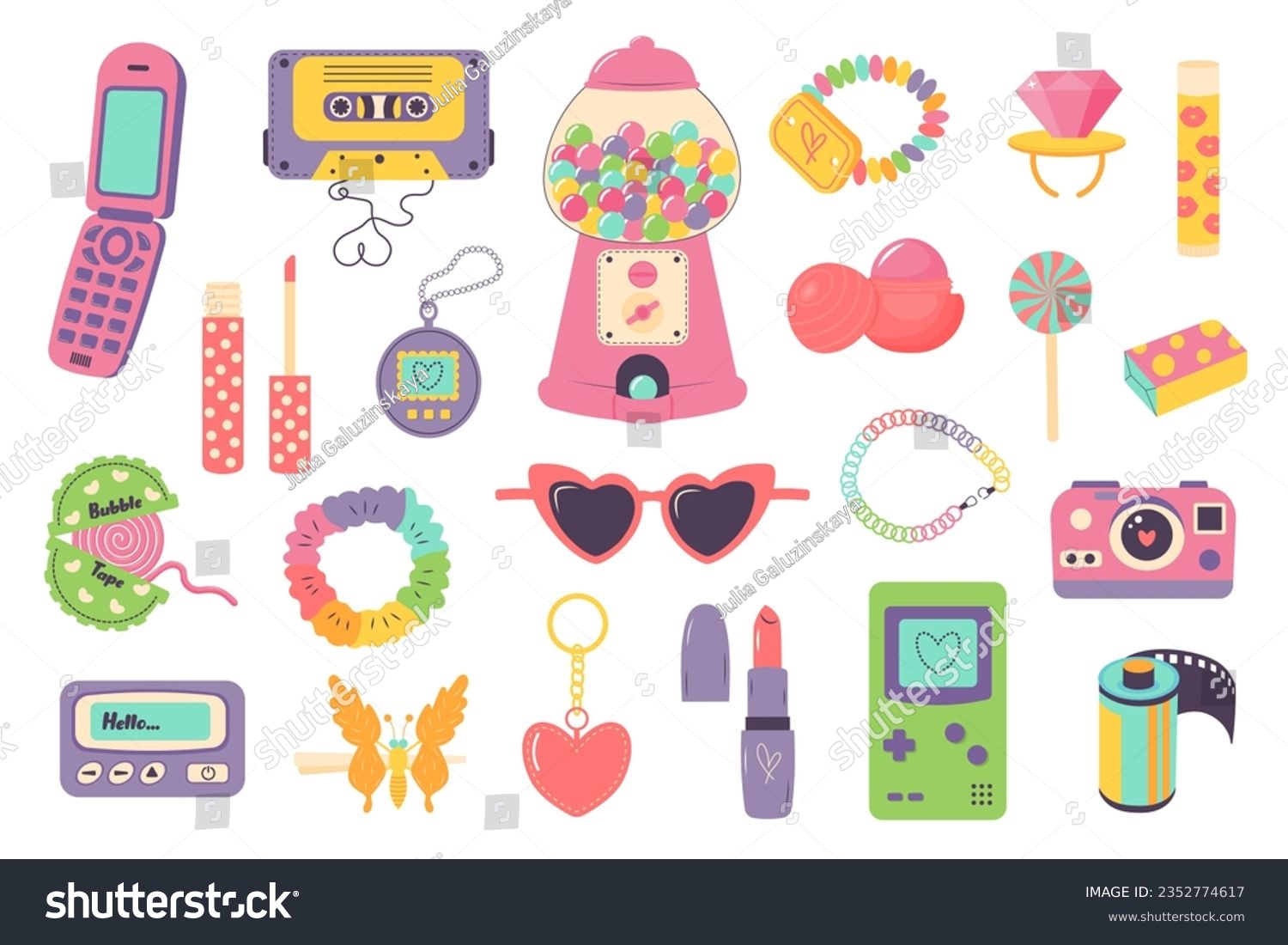 Retro 90s 2000s clipart set. Cute y2k glamour - Royalty Free Stock ...