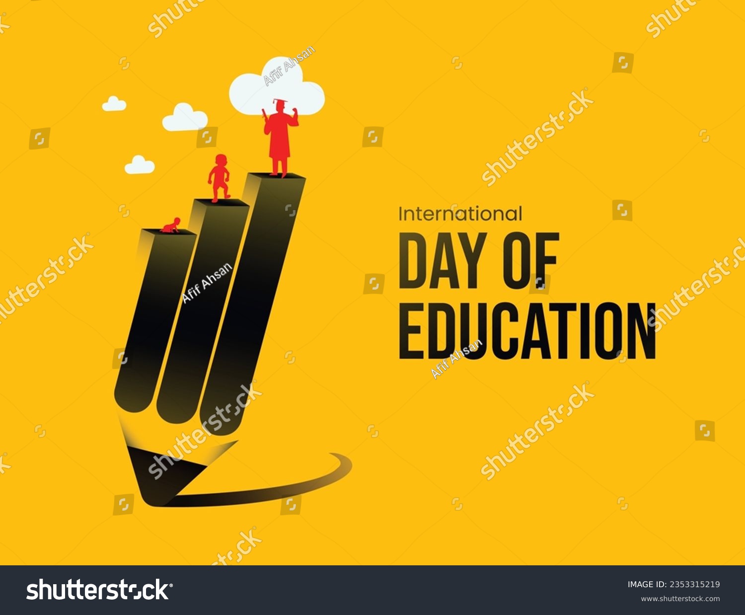 International Day of Education, January 24th, concept for education, Flat vector illustration, Pencil art, blue, dedicated to education, vector graphic, flat design, world students day, November 17th #2353315219
