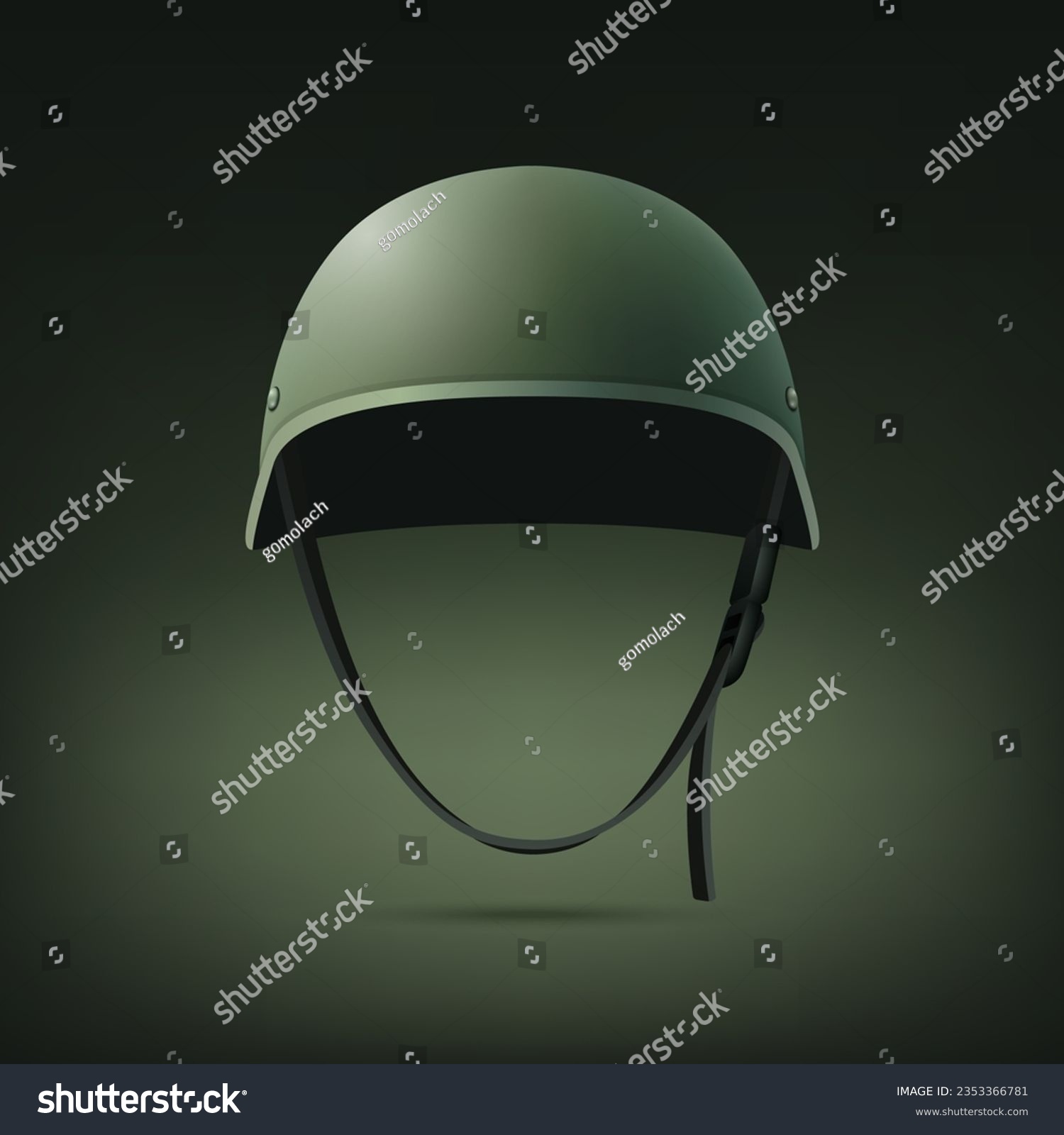 Vector 3d Realistic Military Helmet Closeup. Helmet, Army Symbol of Defense and Protect. Soldier Helmet Design Template #2353366781