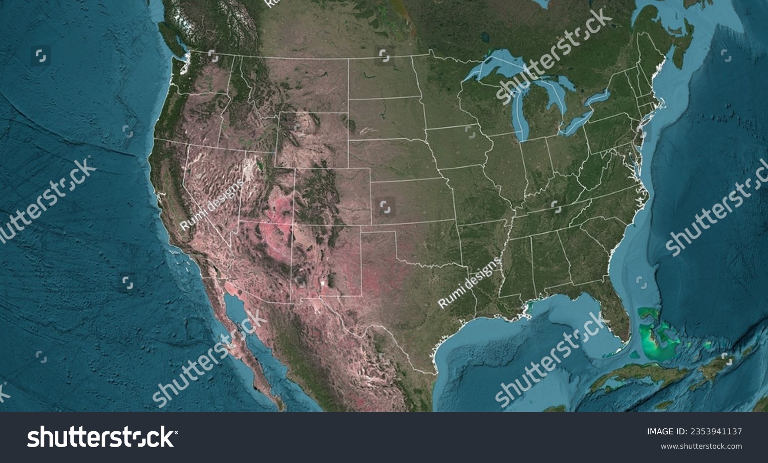 USA United States America HD satellite Image NASA with states outlines #2353941137